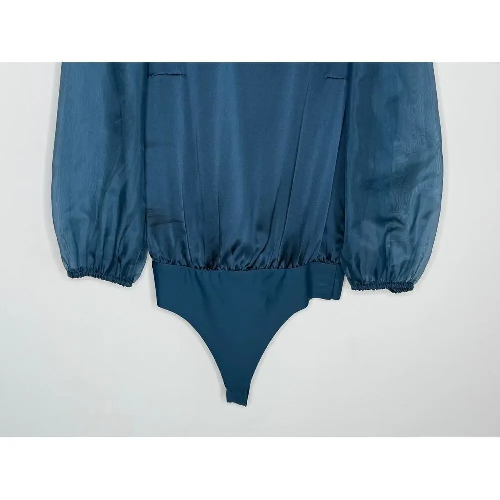 Cami NYC Penelope Sheer Sheer Organza Thong Bodysuit Indigo Blue Women's Size XS